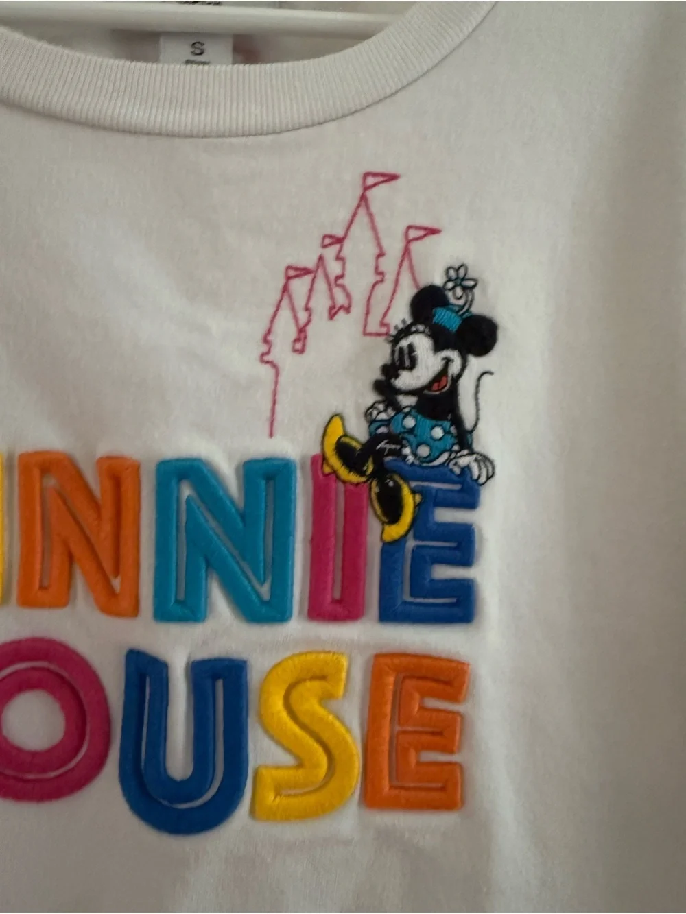 Girls' Disney Minnie Mouse White Pullover Sweatshirt with Colorful Lettering